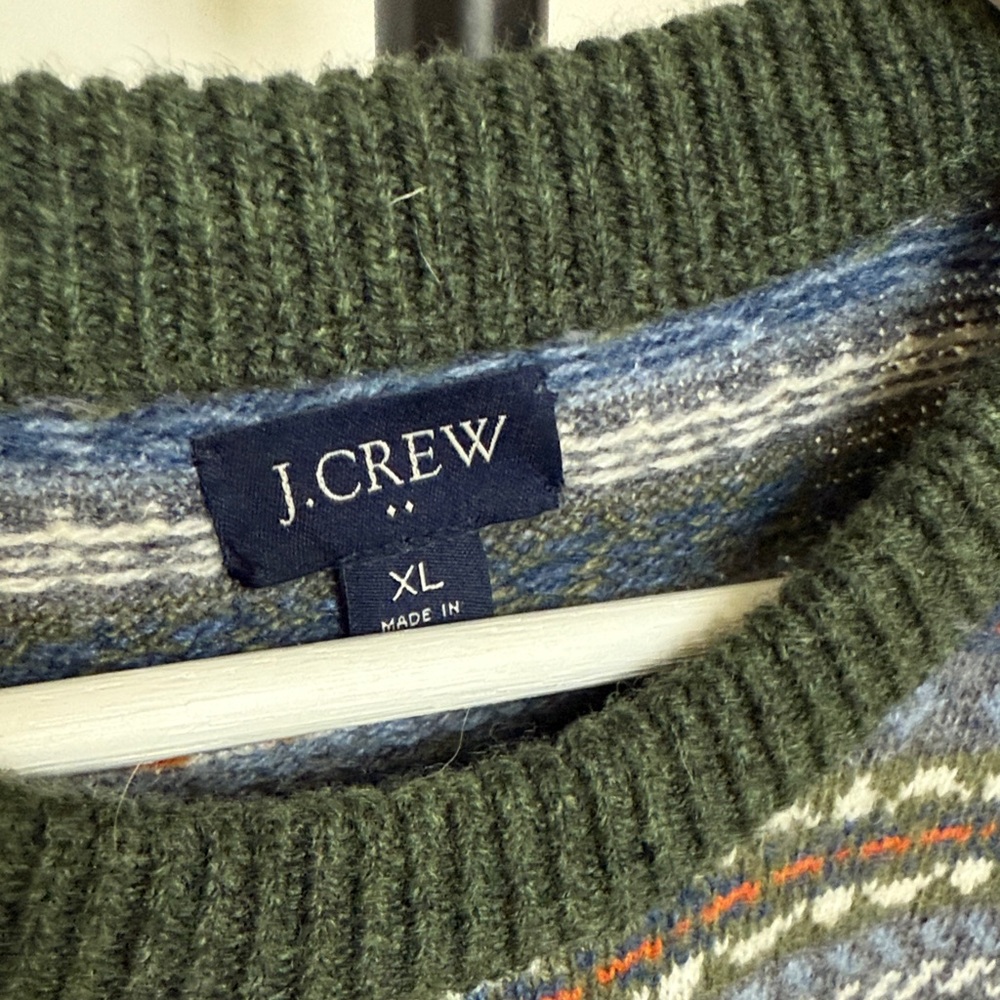 J. Crew Men's Striped Crewneck Sweater - Green, Blue, Orange - Picture 2 of 3